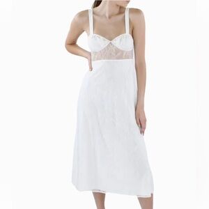 NWT Danielle Bernstein White Lace Sheer Midi Dress